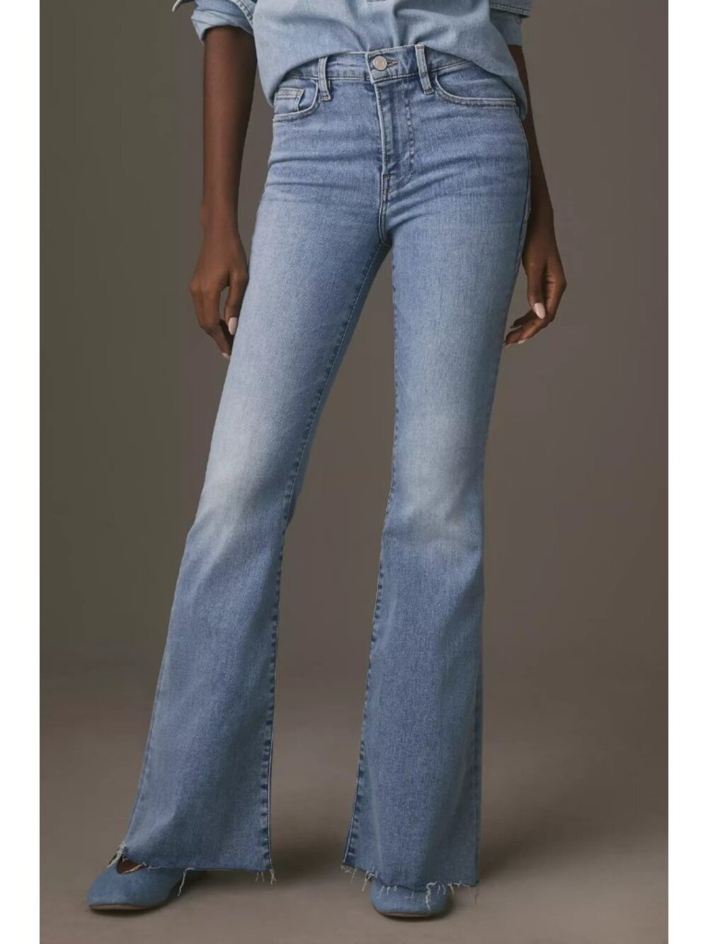 NWT Frame Le Easy Flare in Babitz High Rise Fray Hem Stretch Denim Jeans 34